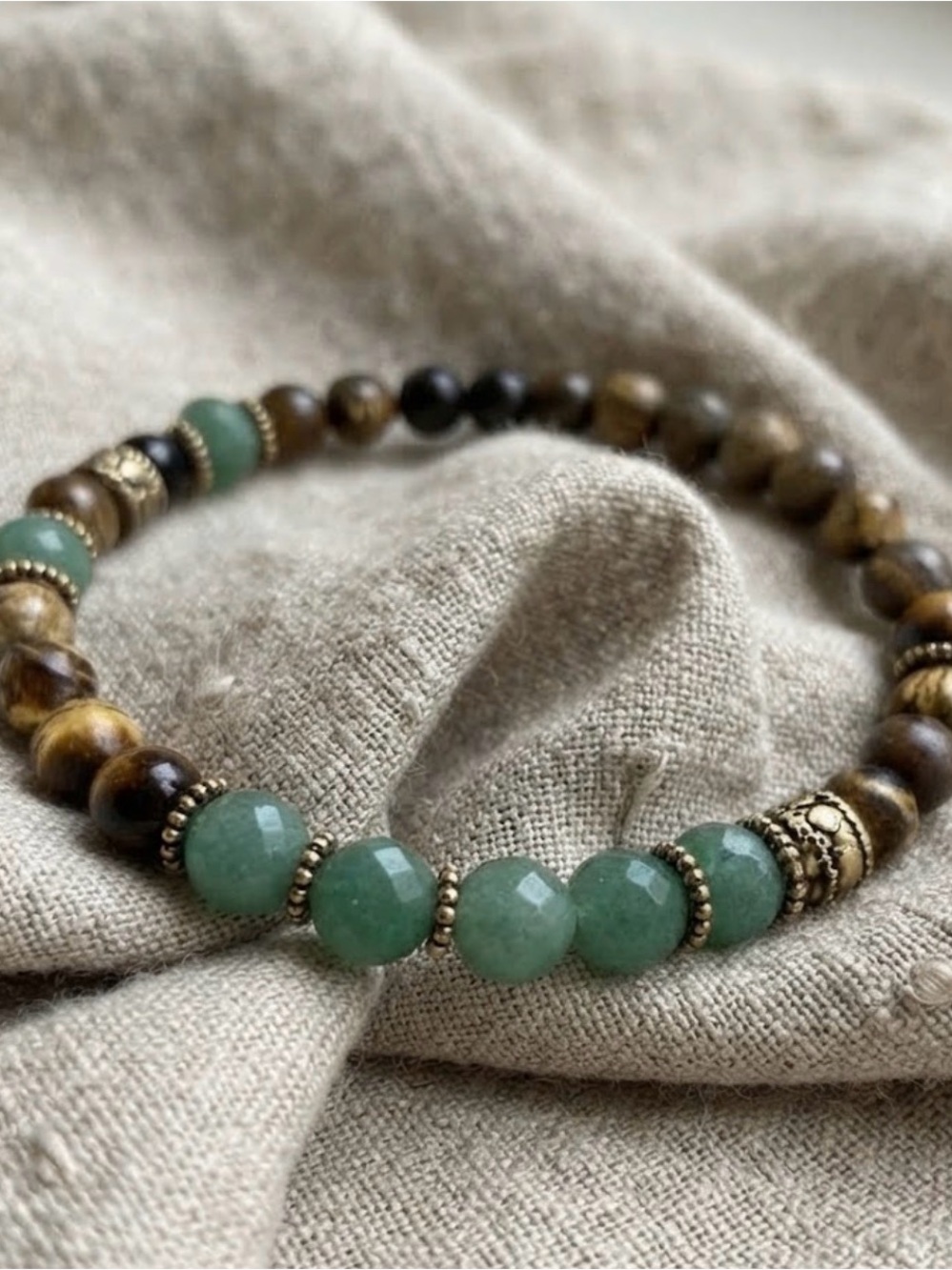 Artisan Green Aventurine and Tiger Eye Bead Bracelet